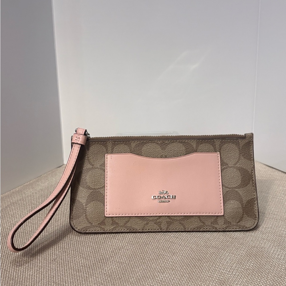 Coach Signature Brown and Pink Wristlet